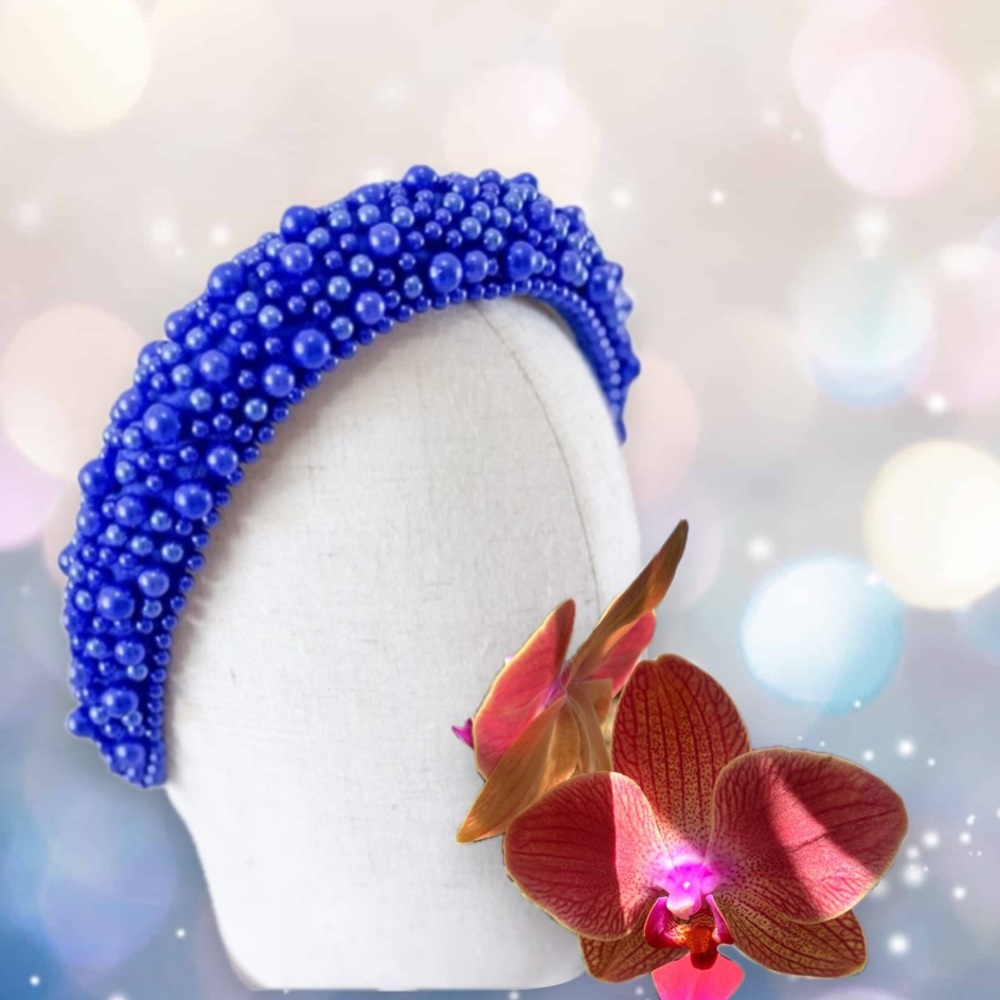 Pearl headband Blue Pearl Polished Shiny Round Bead 1.5" x 3.5” Tiara